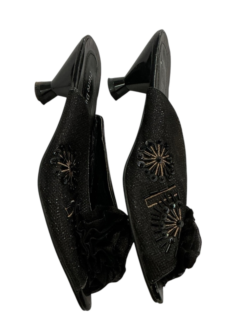 Pierre Dumas Black Embellished Kitten Heel Mules